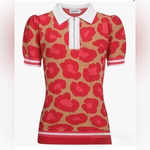 OXXNIT Red and Tan Patterned Women's Sweater